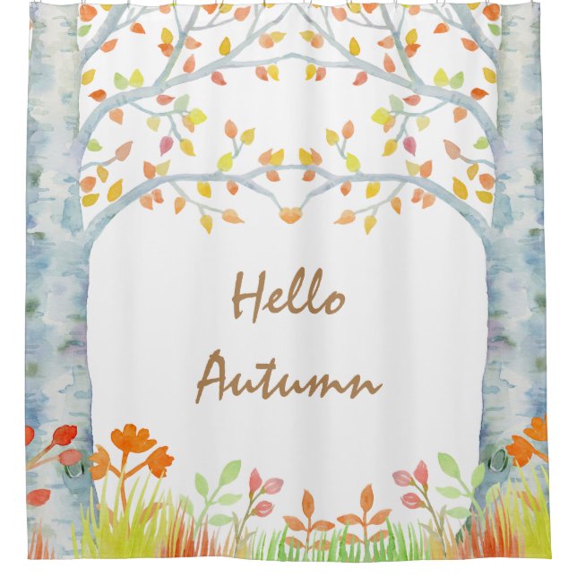 Watercolor Autumn Birch Shower Curtain (Front)