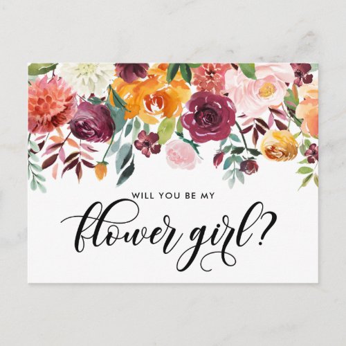 Watercolor Autumn Bloom Will You Be My Flower Girl Invitation Postcard