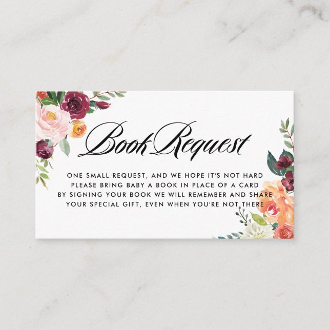 Watercolor Autumn Blooms Baby Shower Book Request Enclosure Card (Front)