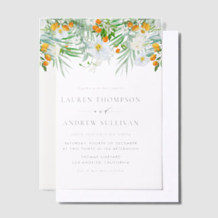 Watercolor Autumn Blooms Botanical Fall Wedding Vellum Invitations