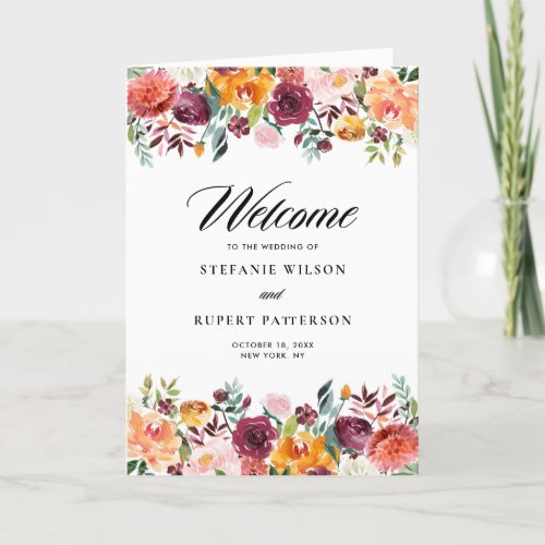 Watercolor Autumn Blooms Ceremony Wedding Booklet Program