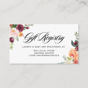 Watercolor Autumn Blooms Fall Baby Shower Registry Enclosure Card