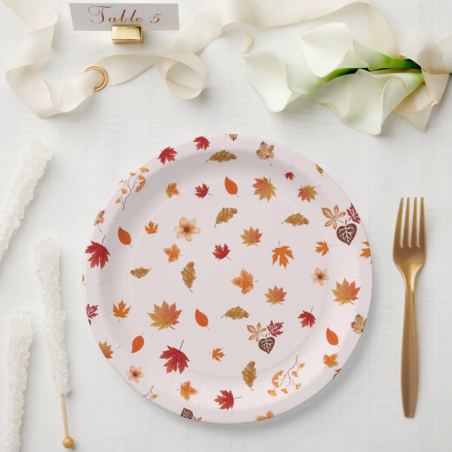 Watercolor Autumn Blooms Fall Botanical Pattern Paper Plates (Wedding)