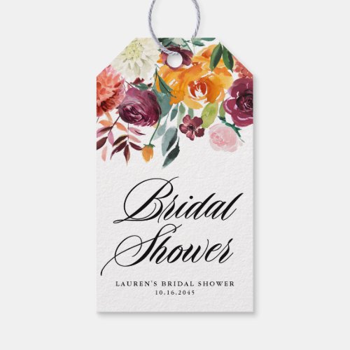 Watercolor Autumn Blooms Fall Bridal Shower Gift Tags