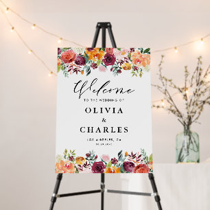 Watercolor Autumn Blooms Fall Wedding Welcome Foam Board