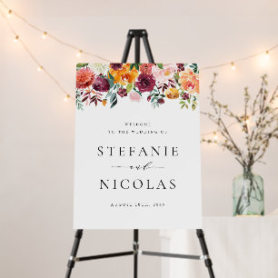 Watercolor Autumn Blooms Fall Wedding Welcome Foam Board