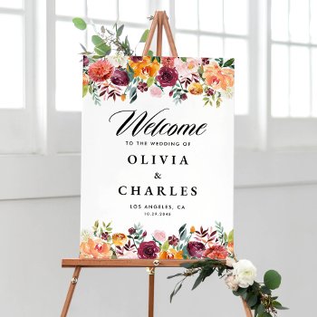 Watercolor Autumn Blooms Fall Wedding Welcome Poster by misstallulah at Zazzle