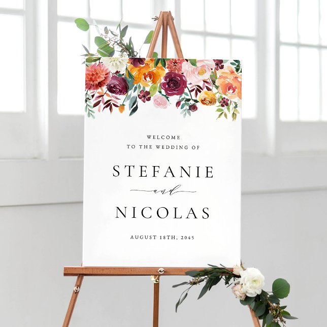 Watercolor Autumn Blooms Fall Wedding Welcome Poster (Creator Uploaded)