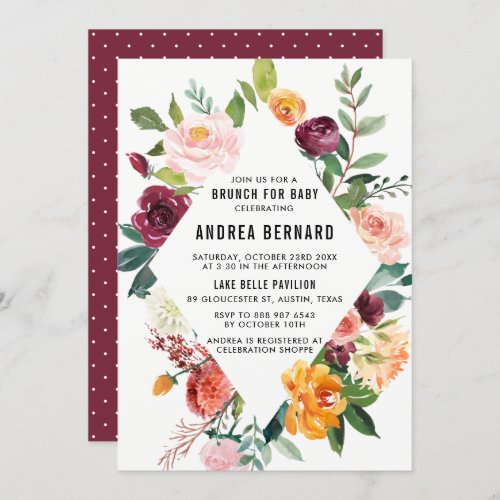 Watercolor Autumn Blooms Floral Baby Shower Brunch Invitation