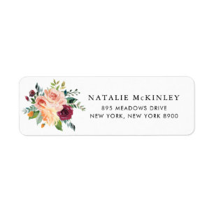 Watercolor Autumn Blooms Floral Bouquet Address Label