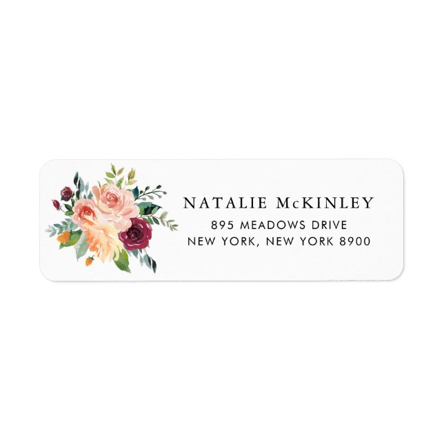 Watercolor Autumn Blooms Floral Bouquet Address Label (Front)