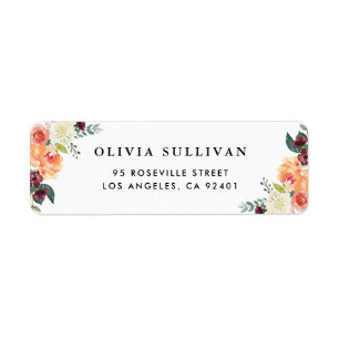 Watercolor Autumn Blooms Floral Bouquet Label