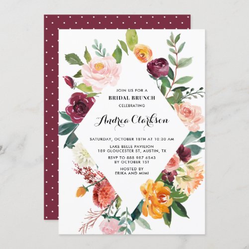 Watercolor Autumn Blooms Floral Bridal Brunch Invitation