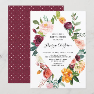 Watercolor Autumn Blooms Floral Frame Baby Shower Invitation