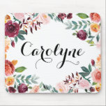 Watercolor Autumn Blooms Floral Personalized Mouse Pad<br><div class="desc">Whimsical mousepad featuring watercolor autumn flowers. Personalized by adding your own details. This will be perfect as a gift. This design is available in a variety of products.</div>