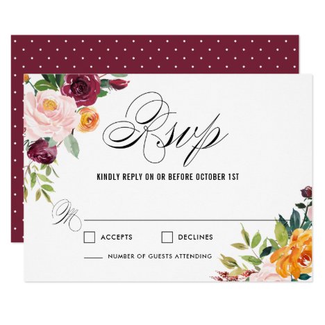 Watercolor Autumn Blooms Floral RSVP Wedding Card