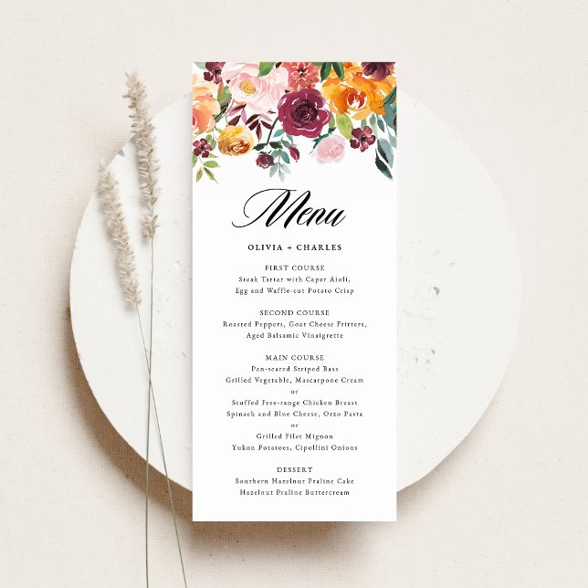 Watercolor Autumn Blooms Floral Wedding Menu (Creator Uploaded)