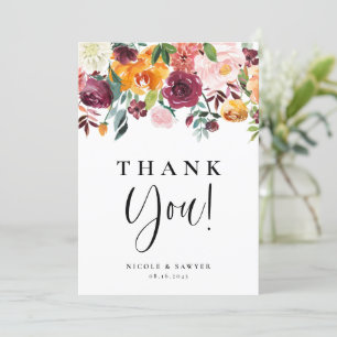 Watercolor Autumn Blooms Floral Wedding Thank You Card