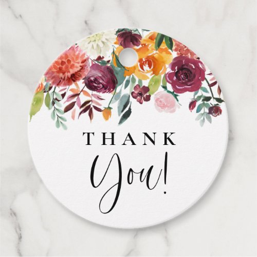 Watercolor Autumn Blooms Floral Wedding Thank You Favor Tags
