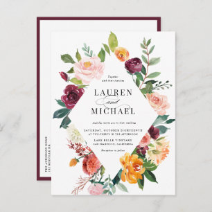 Watercolor Autumn Blooms Frame QR Code Wedding Invitation Postcard
