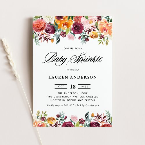 Watercolor Autumn Blooms Garland Baby Sprinkle Invitation