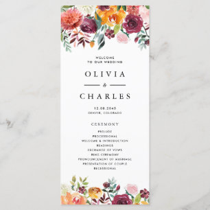 Watercolor Autumn Blooms Garland Fall Wedding Program