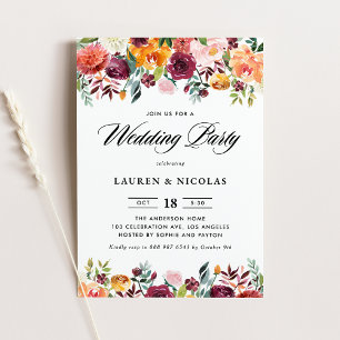 Watercolor Autumn Blooms Garland Wedding Party Invitation