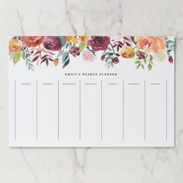 Watercolor Autumn Blooms Garland Weekly Planner Paper Pad (Front)