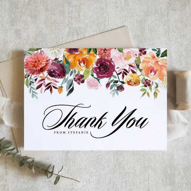Watercolor Autumn Blooms Graduation Party Thank You Card | Zazzle