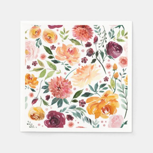 Watercolor Autumn Blooms Pattern Fall Event Napkins
