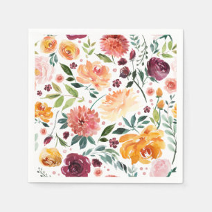 Watercolor Autumn Blooms Pattern Fall Thanksgiving Napkins