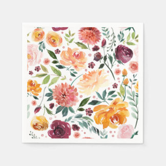 Watercolor Autumn Blooms Pattern Fall Thanksgiving Napkins