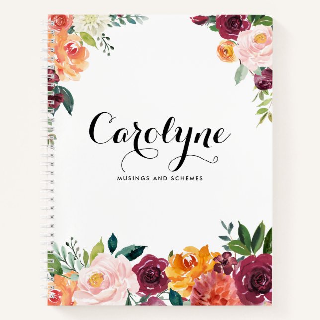 Watercolor Autumn Blooms Personalized Notebook (Front)