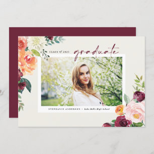 Watercolor Autumn Blooms Photo Graduation Announcement