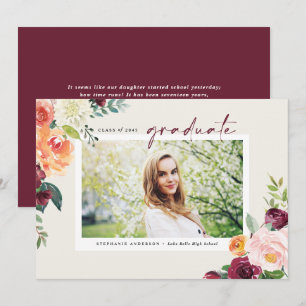 Watercolor Autumn Blooms Photo Graduation Invitation