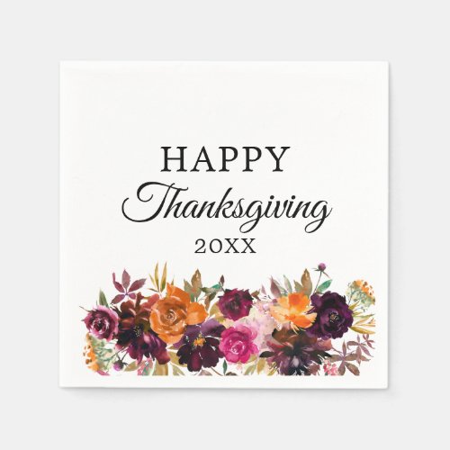 Watercolor Autumn Boho Floral Thanksgiving Napkins