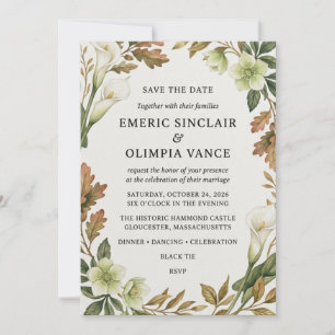 Watercolor Autumn Calla Lily & Oak Leaf Save Invitation