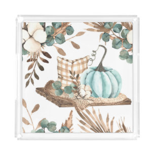 Watercolor Autumn: Colored Pumpkin Pattern Acrylic Tray