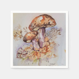 Watercolor autumn colors mushrooms napkins