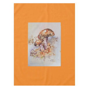 Watercolor autumn colors mushrooms tablecloth