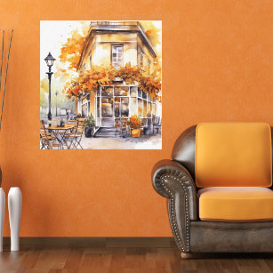 Watercolor Autumn Corner Cafe Canvas Print