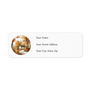 Watercolor Autumn Cottage Return Address Labels