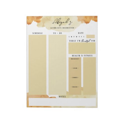 Watercolor Autumn Custom Daily Plans Notepad