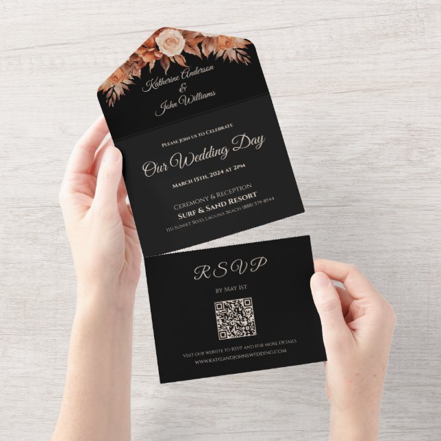 Watercolor Autumn Elegance-Wedding- All In One Invitation (Tearaway)