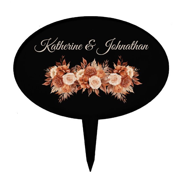 Watercolor Autumn Elegance-Wedding Cake- Cake Topper (Front)