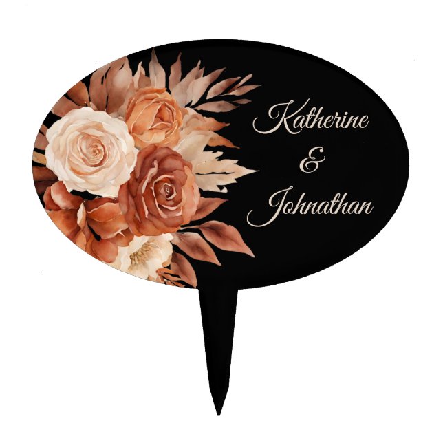 Watercolor Autumn Elegance-Wedding Cake- Cake Topper (Front)