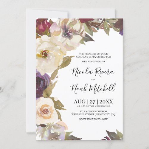 Watercolor Autumn Elegant Blooms Wedding Invitation