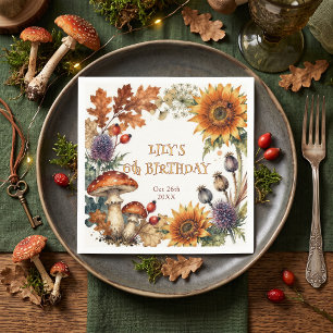 Watercolor Autumn Enchanted Woodland Birthday Napkins