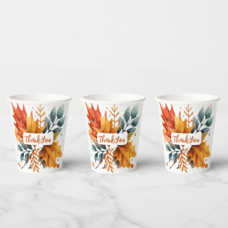 Watercolor Autumn Fall Color Leaves Paper Cups