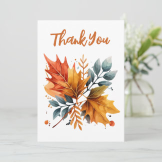 Watercolor Autumn Fall Color Leaves Thank You Card
